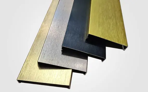 Brushed silver aluminum angle trim for wall corner protection