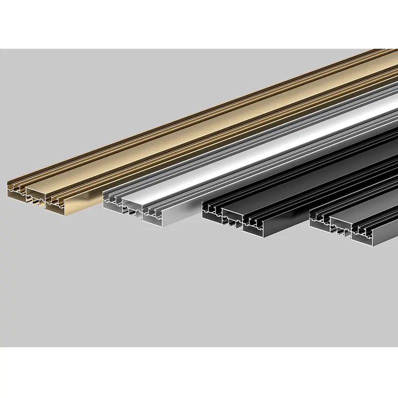 Decorative aluminum track profiles for LED lighting systems and modern furniture frame construction.webp